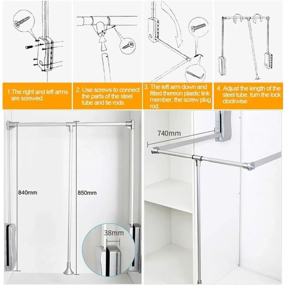 Pull Down Closet Rod, Adjustable 35-47 Inch, Silver